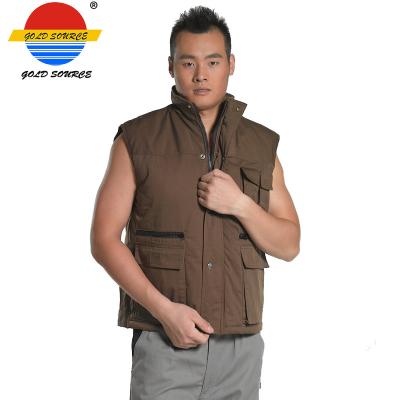 China Wholesale 6 Pockets Anti-Shrink Mens Winter Cotton Padded Work Vest With Polyester Filling for sale