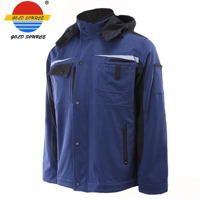 China Custom Blue Waterproof Detachable Hooded Windbreaker Windbreaker Breathable 310gsm Softshell Jacket For Men for sale