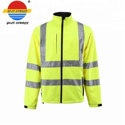 China Hi Vis Yellow Waterproof Breathable Windproof 3 Layer Laminated Softshell Jacket For Men for sale