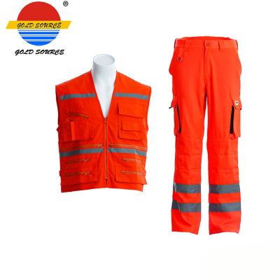 China EN471 Suit Clothing Hi Vis Orange Vest Pants Workwear Work Vest Trousers With Reflective Strips for sale