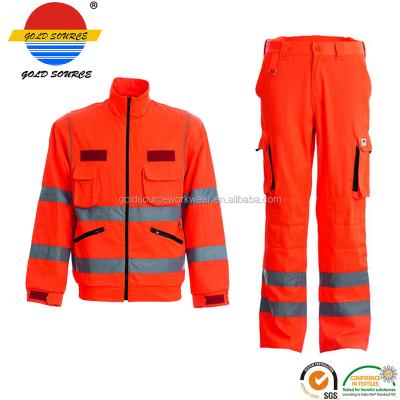 China High Vis Water Proof Flame Resistant Satin Workwear Suits Anti Shrink Safety Work Uniform for sale