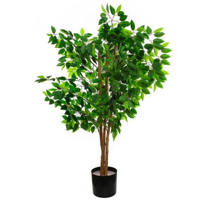 China Indoor Rubberized Fabric Banyan Tree With Roots Real Wood Trunk Artificial Plant Tree With Rubberized Fabric Leaves for sale