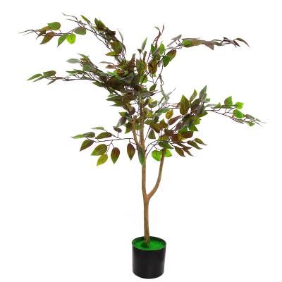 China Indoor Rubberized Fabric Banyan Tree With Roots Real Wooden Trunk Artificial Ficus Bonsai Plant Tree for sale