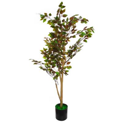 China Almost natural rubberized fabric decoration plant indoor banyan tree with red rubberized fabric leaves artificial tree for sale