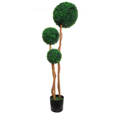 China Plastic Customized Customized Plastic Potted Bonsai Boxwood Grass Artificial Plant For Garden Decor Ball Grass Tree for sale