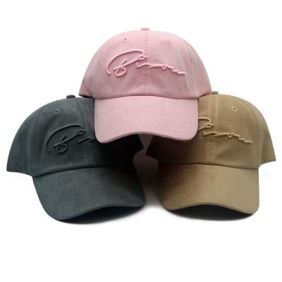 China JOINT Logo 6 Panel Unstructured Custom Embroidery 3D Baseball Suede Dad Hats Pink Suede for sale