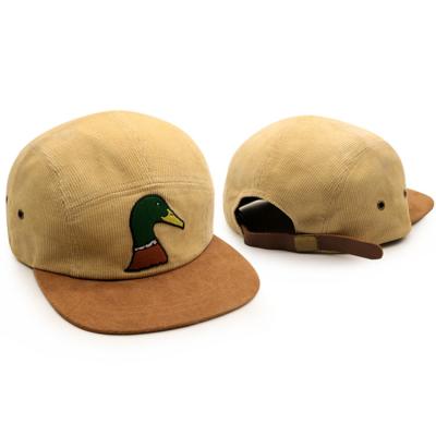 China COMMON 5 Panel Flat Brim Snapback Caps Custom Unique Logo Design Corduroy Embroidery Unstructured Camp Hats for sale