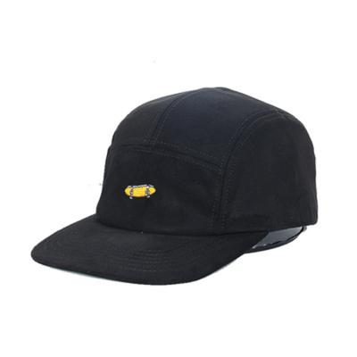 China Custom Logo High Quality Suede COMMON 5 Panels Unstructured Embroidery Camp Caps Flat Brim Snapback Hats for sale