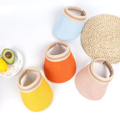 China COMMON Empty Top Straw Hat Summer Sunshade Beach Sun Hat Sun Hat Kids Casual Straw Sun Visor for sale