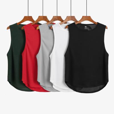 China Custom Gym Active Wear QUICK DRY Round Edge Polyester Quick Dry Mens Fitness Sports White Tank Tops for sale