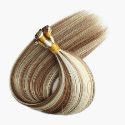 China 100% Hand Tied Human Hair Straight Bone Hair Extension Handtied Weft Russian Wefts for sale