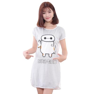 China QUICK DRY milk silk nightgown cartoon sleeve shorts summer simple side printed lovely nightgown for sale