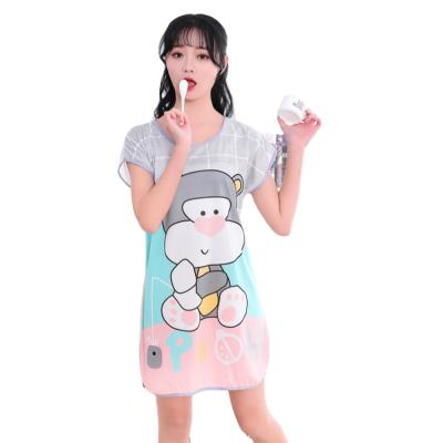 China QUICK DRY milk silk nightgown cartoon sleeve shorts summer simple side printed lovely nightgown for sale