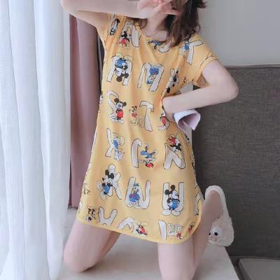 China QUICK DRY Female Big Short Sleeve Cartoon Print Lovely Short Skirt Summer Nightgown Loose One Piece Skirt for sale