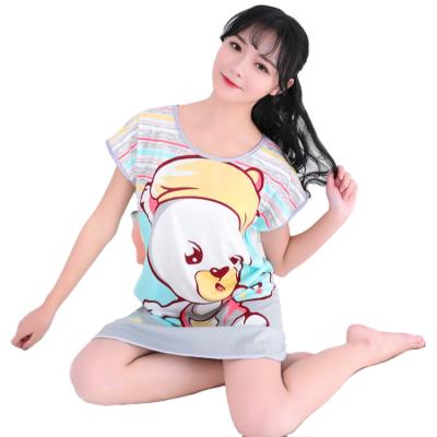 China QUICK DRY milk silk nightgown cartoon sleeve shorts summer simple side printed lovely nightgown for sale