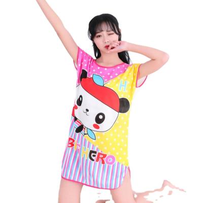 China QUICK DRY milk silk nightgown cartoon sleeve shorts summer simple side printed lovely nightgown for sale