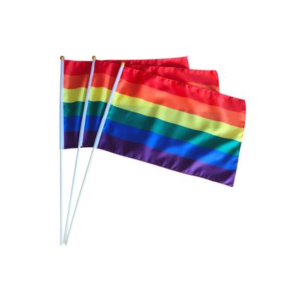 China Wholesale Hanging Embroidered Customized National Waving Mini Hand Pole Rainbow Flag, Promotional Hand Flag for sale