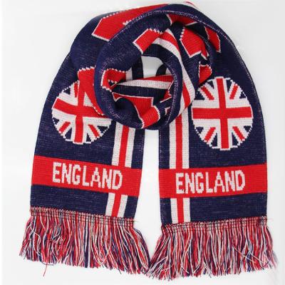 China High Quality Medium Logo Printed Acrylic Knitted Jacquard Mens Scarves Soccer Fans Scarf for sale