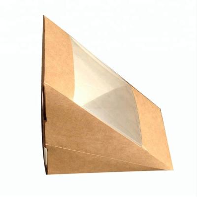 China Recycled Materials Triangle Shape Paper Sandwich Box With Clear Window for sale