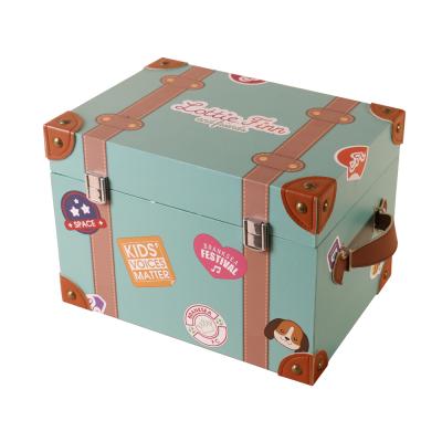 China Custom Gray Paper Materials Large Mini Suitcase Shaped Cardboard Package Kids Recycled Storage Packaging Gift Box With Handle for sale