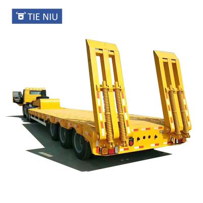 China Gooseneck Tieniu low flatted semi trailer 3 axles 60tons flatbed low heavy duty semi trailer price for sale