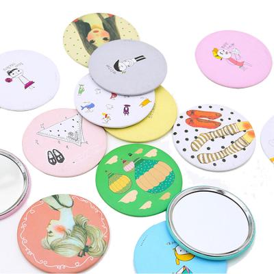 China Custom Promotional Pattern Printed Small Cute Round Plastic Cosmetic Mirror Pocket OEM Cosmetic Mirror For Kids Gift for sale