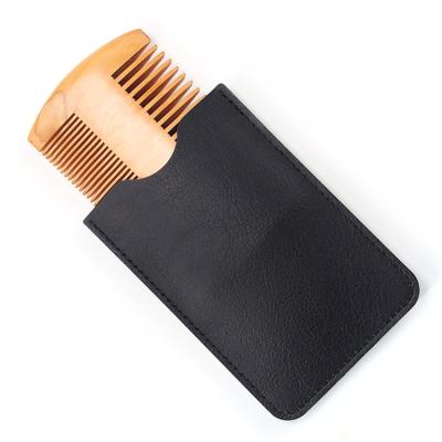 China Portable - compact size. Natural Natural Hair Styling Tool Oil Head Sweep Wooden Pocket Wide and Fine Beard Comb Double Sided Tooth Comb with Leather Case for sale