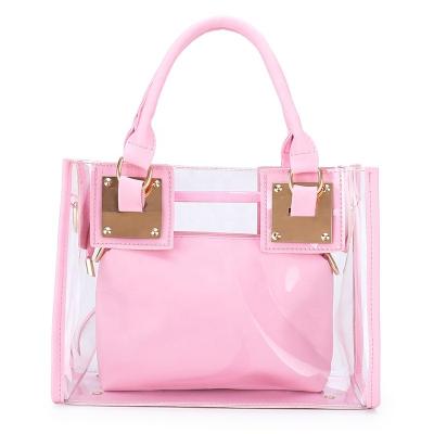 China Wholesale Transparent Fashion PVC Waterproof Women Shoulder Tote Handbags Ladies Beach Tote Handbags Set for sale