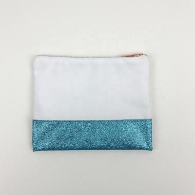 China Eco-Friendly And Reusable Canvas Makeup Polyester Sublimation Women Cosmetic Zipper Pouches With Colorful Glitter Bottom for sale