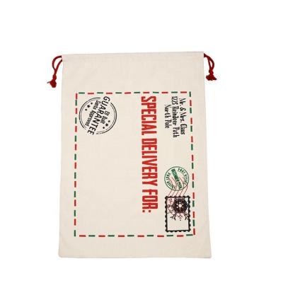 China Eco - Friendly And Reusable DIY Decoration Supplies Cotton Canvas Drawstring Santa Sacks Christmas Bags For Gifts Crafting for sale