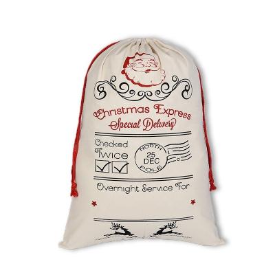 China Christmas Decoration Drawstring Cotton Storage Bags Eco - Friendly And Reusable Santa Bags For Gift Candy Presents for sale