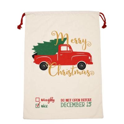 China Popular Eco-Friendly & Reusable Monogrammed Canvas Cotton Gift Christmas Tree & Truck Santa Bag for sale