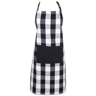 China Eco Friendly and Reusable Reusable Cotton Buffalo Plaid Check Black White Aprons Baking Kitchen Baking Soft and Comfortable Cooking Aprons for sale