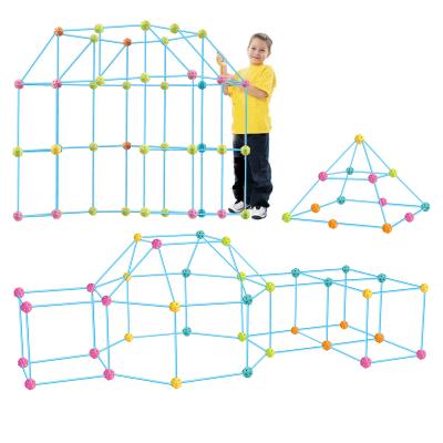 China Toy Builder Gift Construction Toys Inflatable DIY Castles Tunnels Play Tent 160 Pcs Size Sticks Fort Large Building Kit For Kids for sale