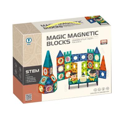 China Eco-friendly Material Building Block 98 PCS Magnet Plastic Colorful Bricks Set 3D Creativity Building Block Magic Magnetic Toys 2021 for sale