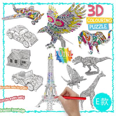 China Kids Toy Handwork 3D Smart Puzzle Doodle Toys Educational Coloring Animail 10 IN 1 Painting 3D Puzzles For Kids Age 6+ for sale