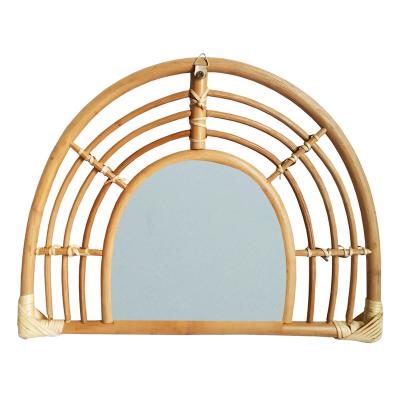 China Handcrafted Wall Mirror Rattan Modern Home Decor Dressing Makeup Mirrors For Entryways Washrooms Living Rooms Bathroom for sale