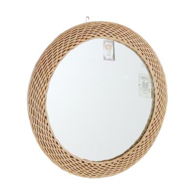 China Modern design minimalist handmade home wall decorative natural rattan round mirror for home decor for sale