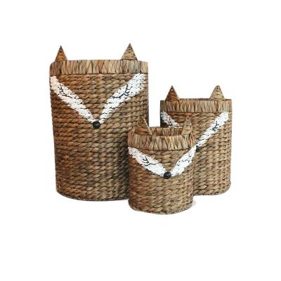 China Sustainable Water Hyacinth Grass Hand - Woven Storage Containers Toys Laundry Storage Basket Cartoon For Kids Room for sale