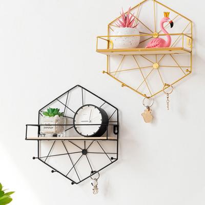 China Viable Wholesale Simple Modern Wall Art Decorative Metal Shelves With Wooden Boards For Universal Storage for sale