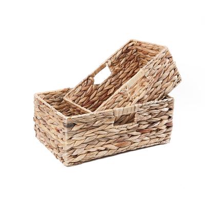 China Household Viable Debris Woven Storage Basket With Handle Water Hyacinth Basket Water Hyacinth Baskets Wholesale for sale