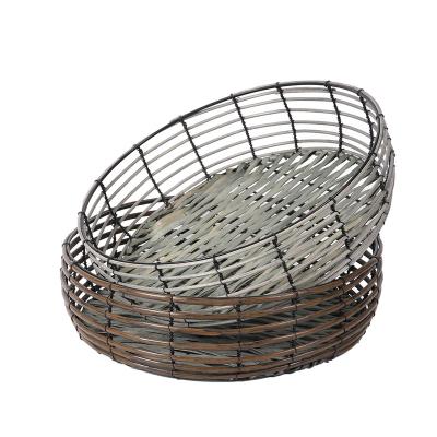 China New Design Sustainable Hollow Out Baskets Home Durable Strong Iron Storage Basket Black Plastic Rattan Convenient Woven Basket for sale