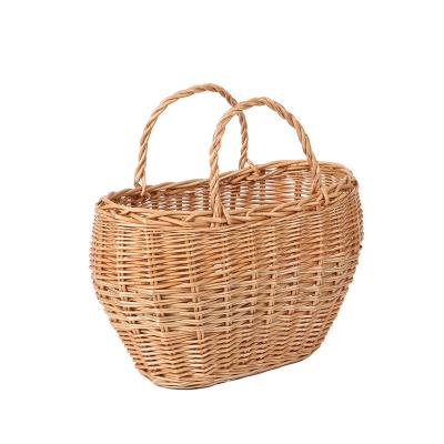 China Wholesale Natural Europe Brown Hand - Woven Handwoven Wicker Basket Hand Weaving Basket Storageworks Small Baskets With Handles for sale