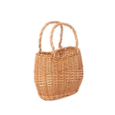 China Europe Brown Hand Basket Natural Hand Made Shopping Hand - Woven Willow Basket With Handles for sale