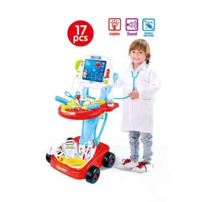 China DIY Pretend New Play Music Toy Kit Set Plastic Medical Trolley Doctor Pretend Play For Kid 17pcs for sale