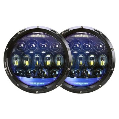 China 7Inch 130W Round LED Headlights Blue Projector Lens With High Low Beam DRL White Amber Turn Signal For JK CJ Wrangler for sale