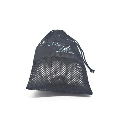 China Used For Cosmetic Jewelry Gift Hair Extension Packing And So On Customized Black Drawstring Mesh Bag With Satin For Makeup Package for sale