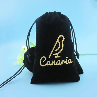 China Used For Cosmetic Jewelry Gift Hair Extension Packaging And So On 4W*6H Wholesale Inches Black Velvet Pouches With Gold Logo Hot Stamp for sale