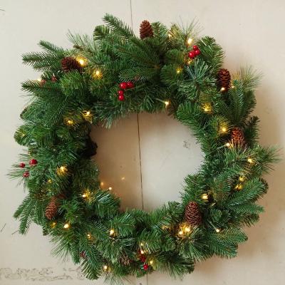 China Christamas Home Decoration Hot-sale Handmade Customized Factory Price PVC Pre-lit LED Christmas Wreath for Home Decoration for sale