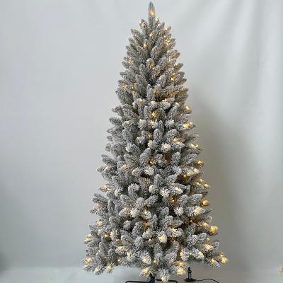 China Festival Party Home Decoration Wholesale 7ft Xmas Ideas Artificial Green PVC Dual Color LED Flocked Christmas Tree For Holiday Wedding Decoration 3ft to 15ft for sale